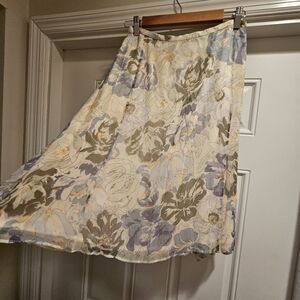 100% Silk Vintage Talbots 20W Floral A-Line Silk Skirt - Blue and Cream